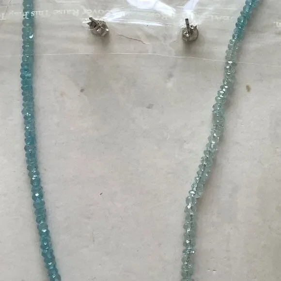 𝅺STERLING SILVER 925 BLUE TOPAZ AMETHYST PERIDOT NECKLACE/EARRINGS SET​​
